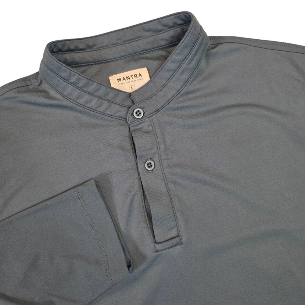 Mantra Men's L Catalyst Polo Long Sleeve Slate Blue Mandarin Collar Stretch